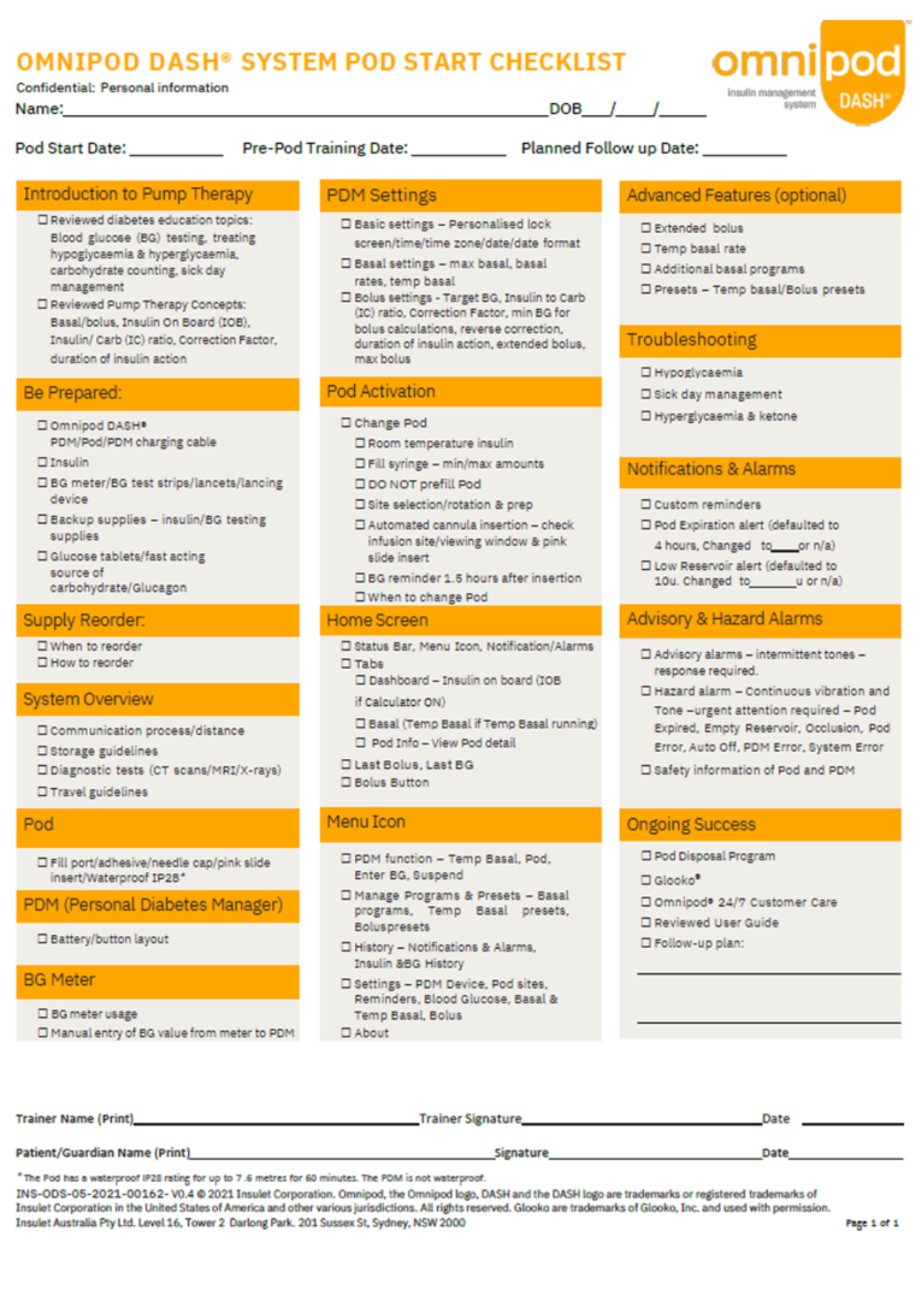 Pod Start Training Checklist