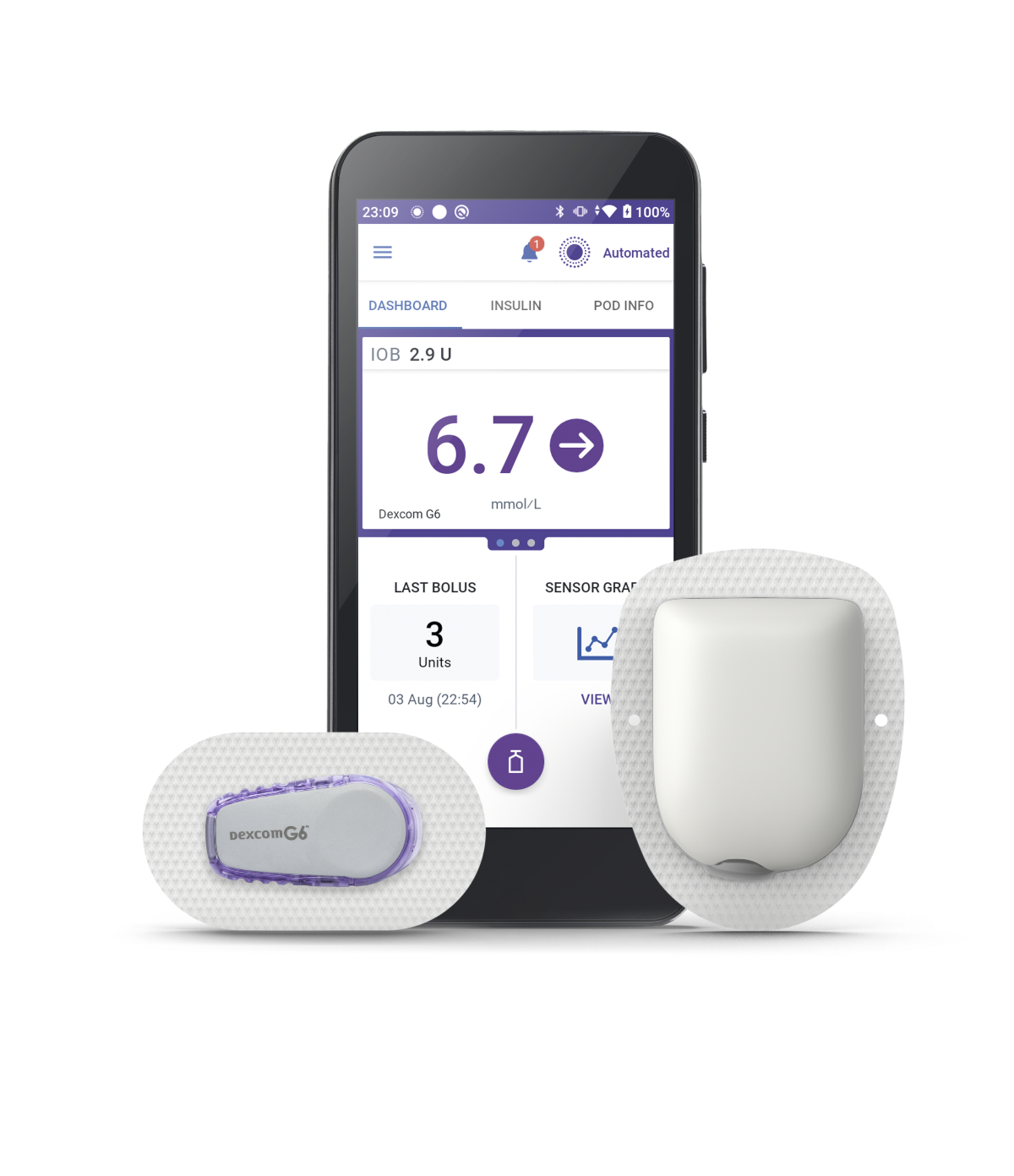 Omnipod 5 PDM Pod Right Dexcom Left