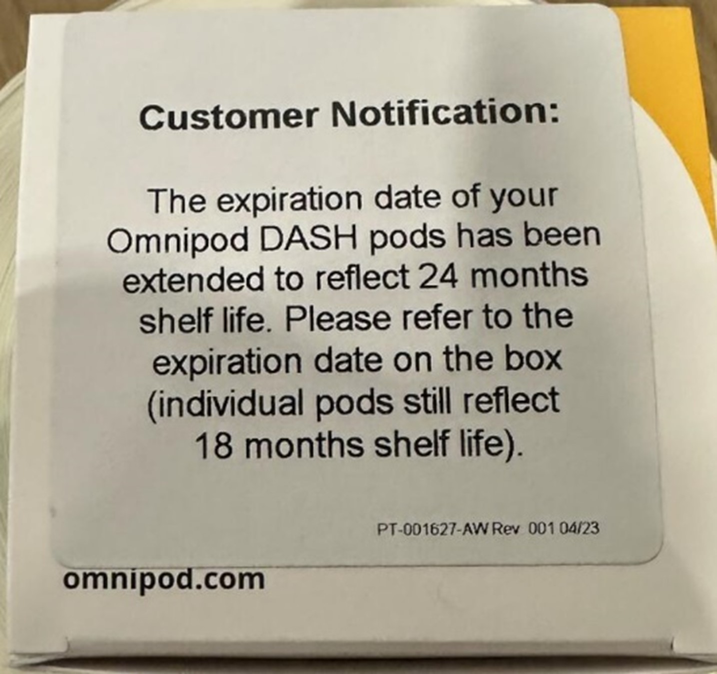 Omnipod DASH Date Notification