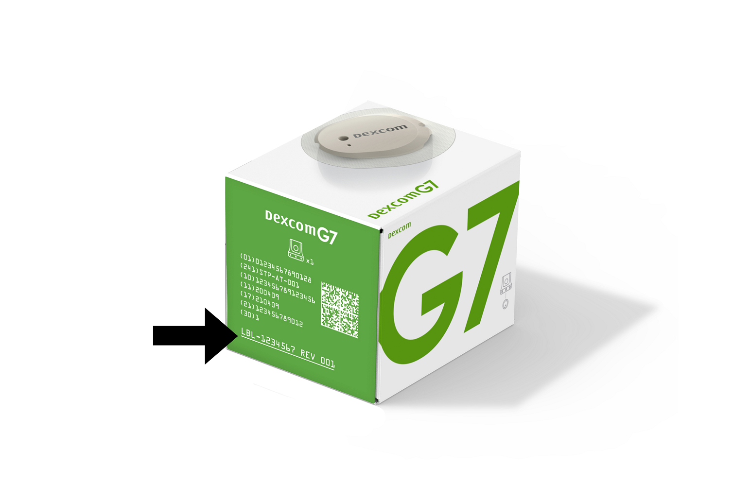Dexcom G7 package LBL white line arrow