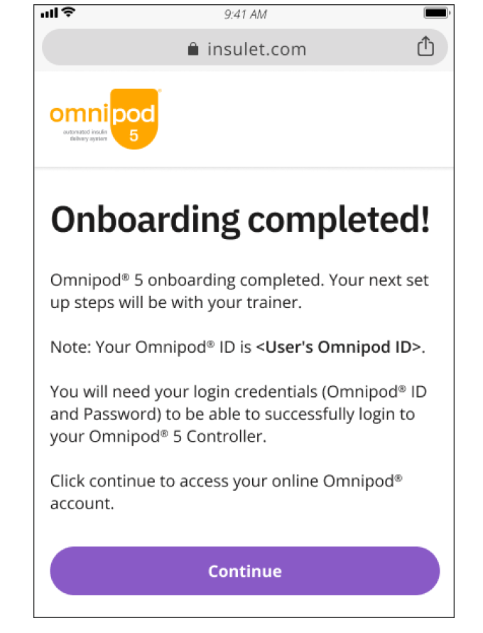 onboarding omnipod 5 screen