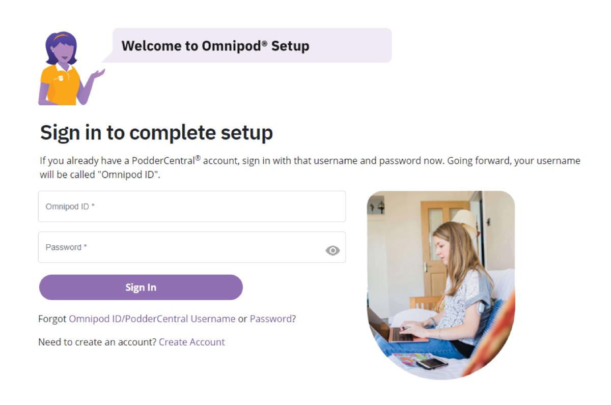 Omnipod ID sign in or create account screenshot