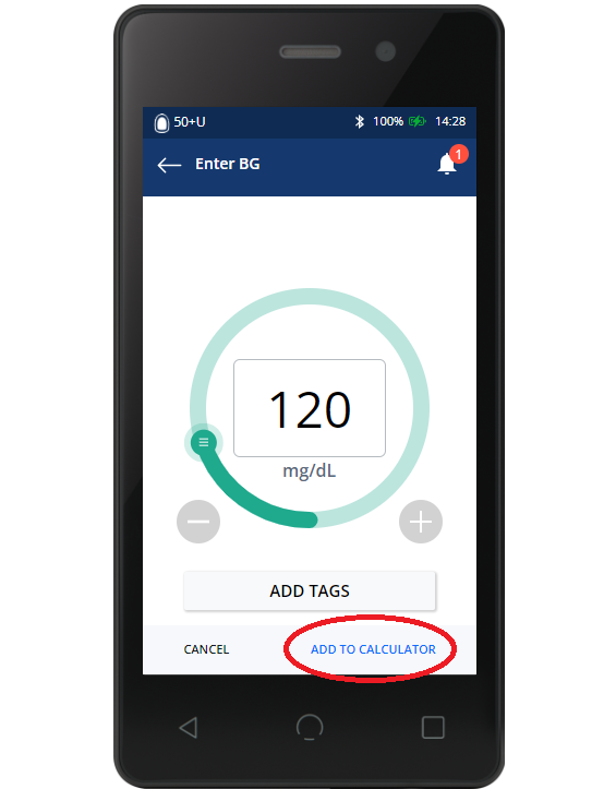 Omnipod DASH Bolus Calculator Add to Calculator step