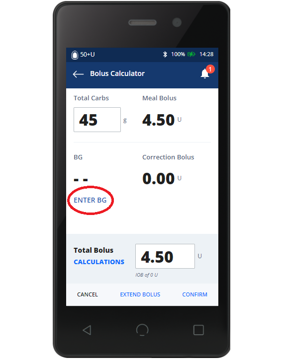 Omnipod DASH Bolus Calculator Enter BG