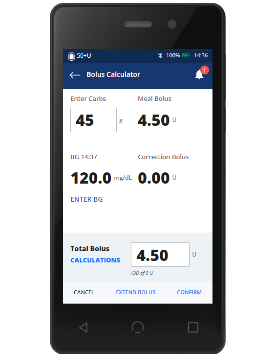 Omnipod DASH Bolus Calculator Final Step