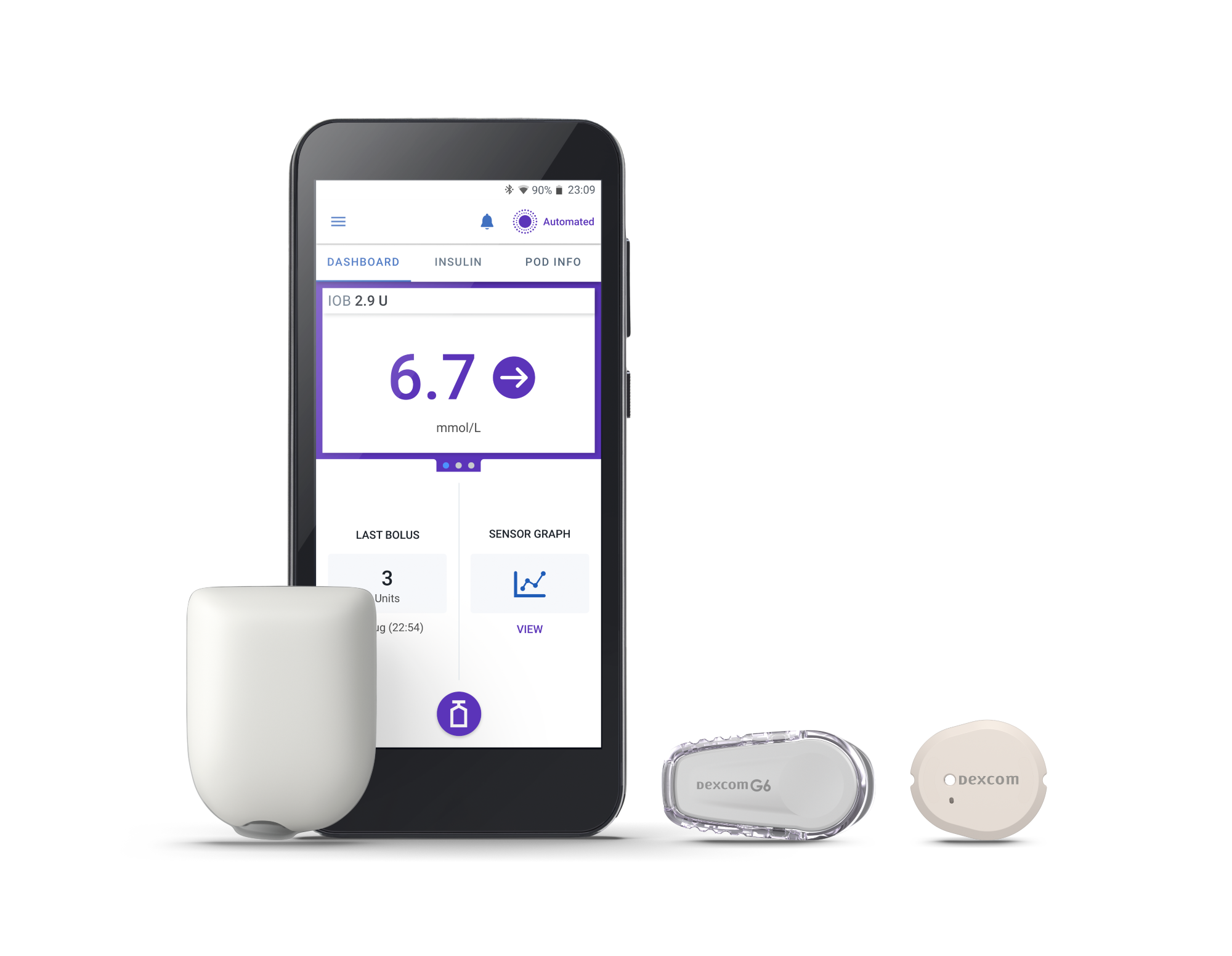 Omnipod 5 with Pod (no adhesive) with Dexcom G6 and Dexcom G7 in English