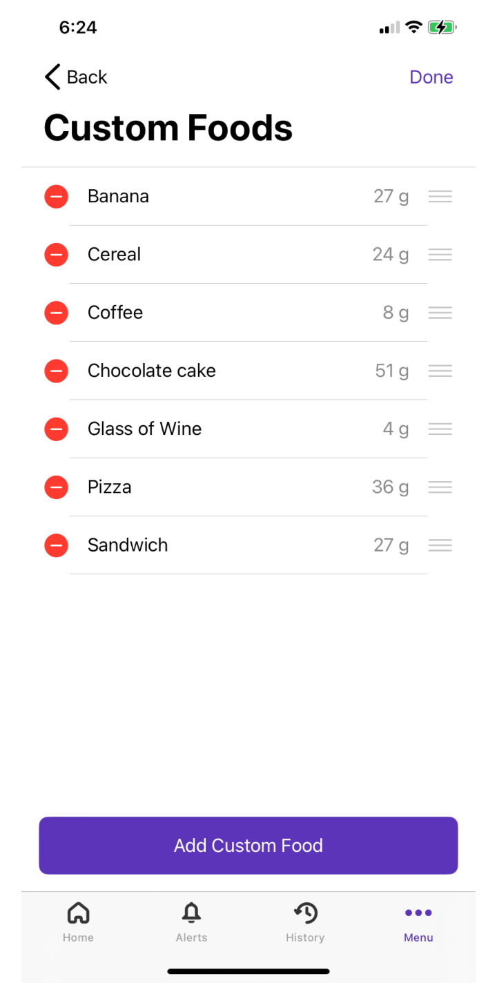 Custom Foods for iOS: edit your list
