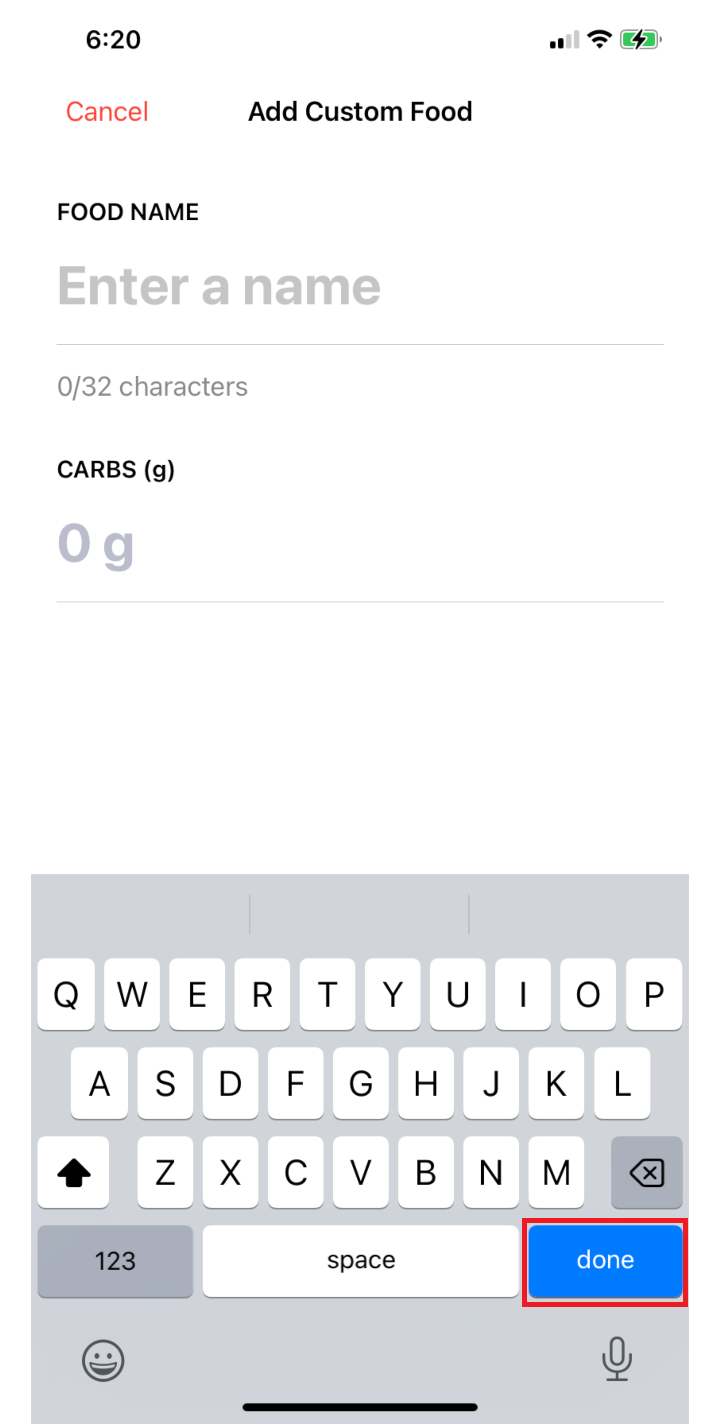 Custom Foods for iOS: enter custom food name