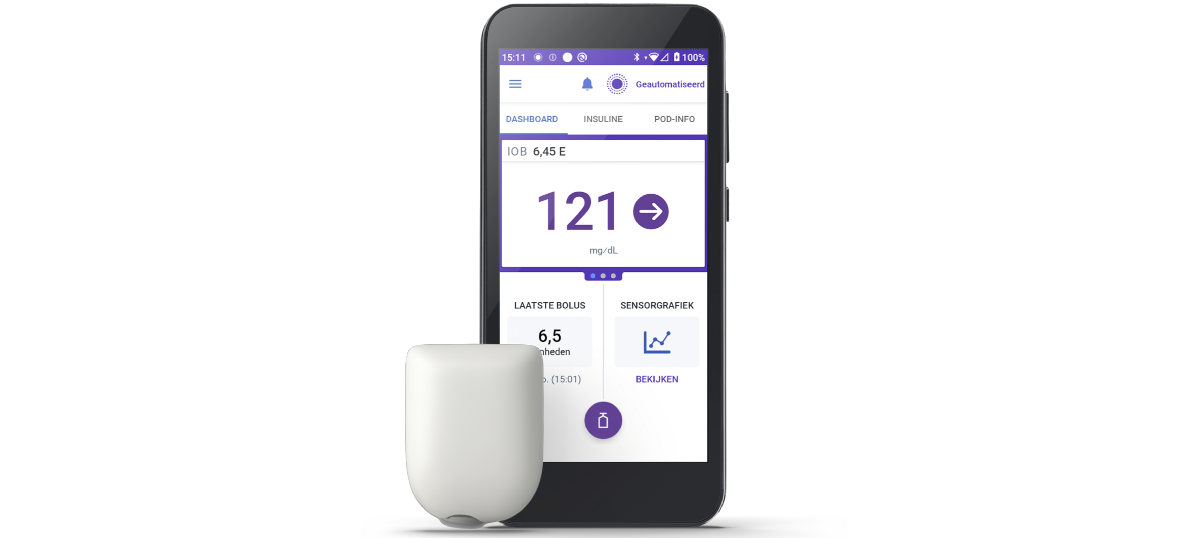 Omnipod 5 with Pod in Dutch with mg/dL
