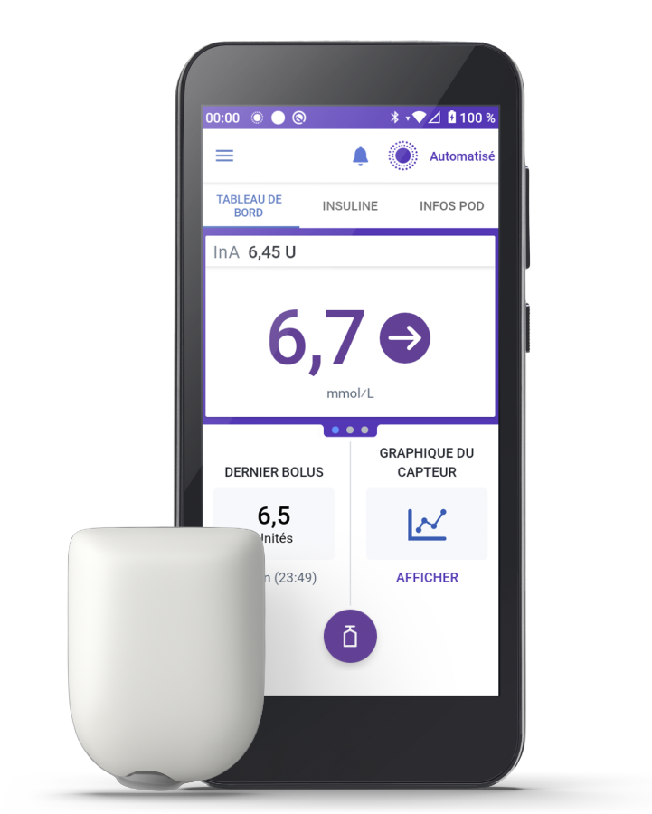 Omnipod 5 with Pod with MMOL measurement in French