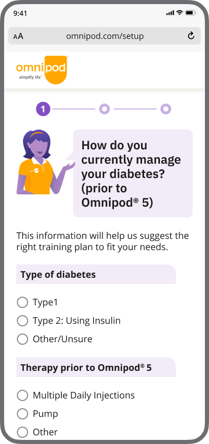 Omnipod 5 Setup "Current Diabetes Management" screen