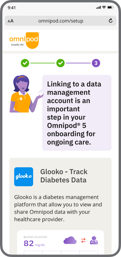 Omnipod 5 Setup screen for enrolling in data management
