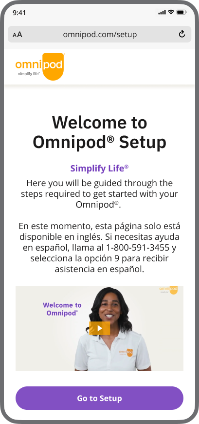 Screen with the text "Welcome to Omnipod Setup"