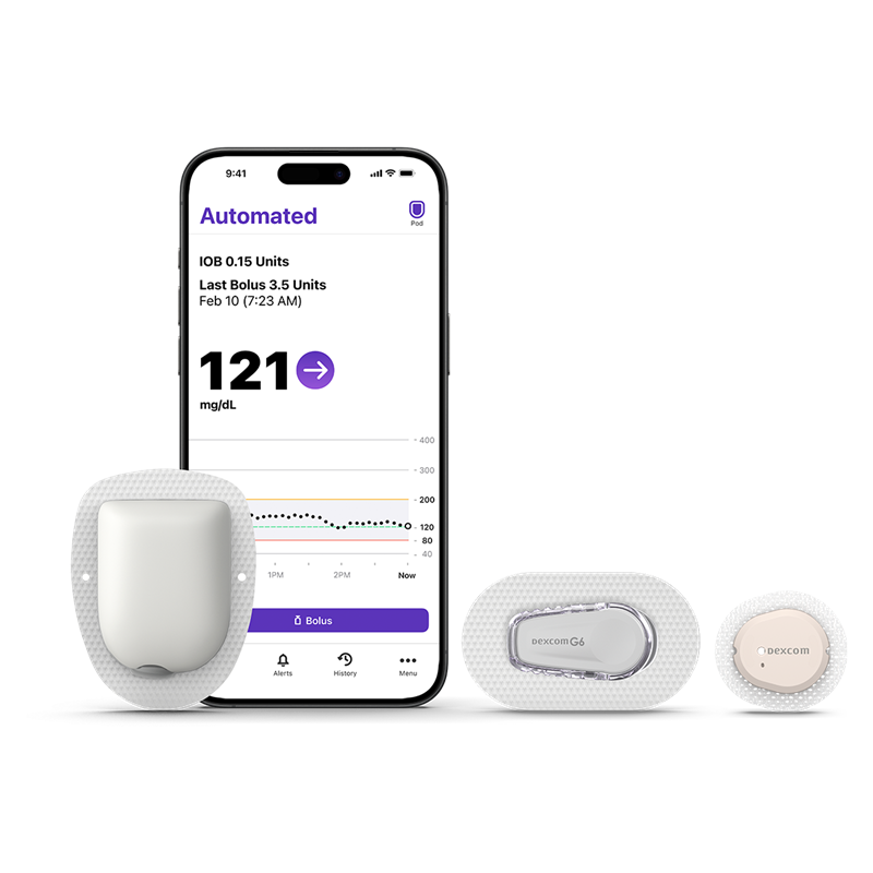 Omnipod 5 with iOS, Pod, Dexcom G6, G7 with adhesive