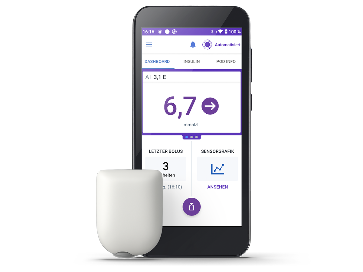 Omnipod 5 with Pod in mmo/L in German
