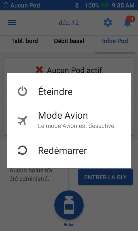 Omnipod 5 App "Airplane Mode" screenshot in French
