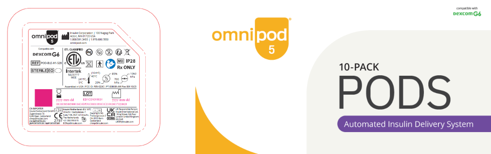 Pod tray lid and box of Pods for Dexcom G6 in English
