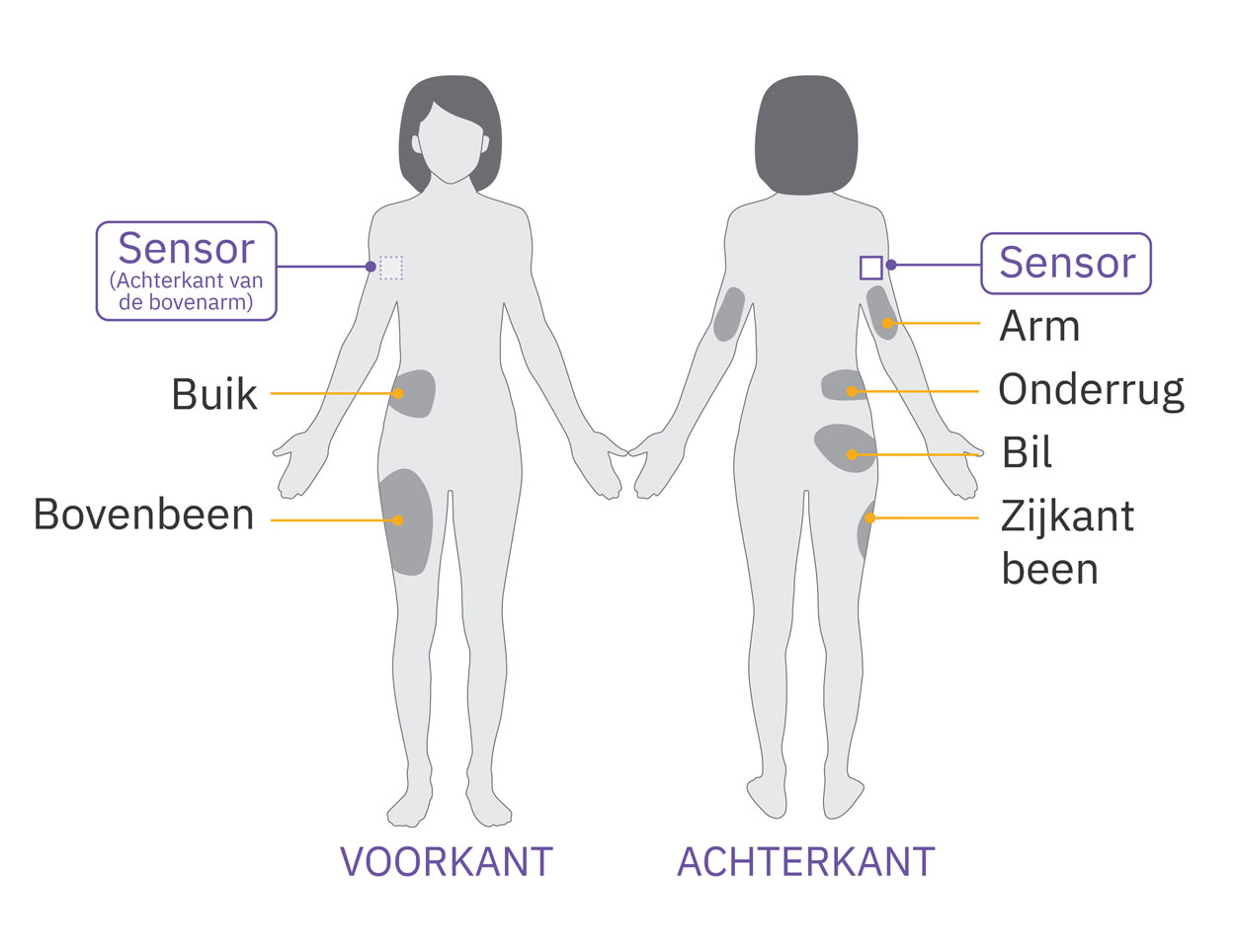 Pod sensor arm placement diagram on adult