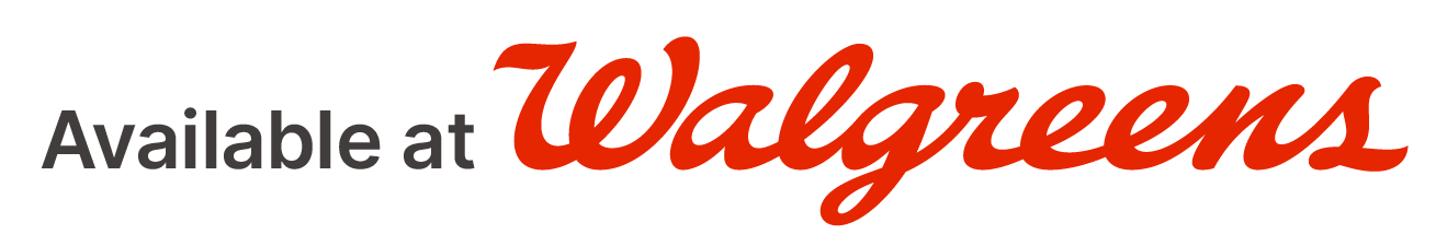 Available at Walgreens text with the word "Walgreens" in bolded red