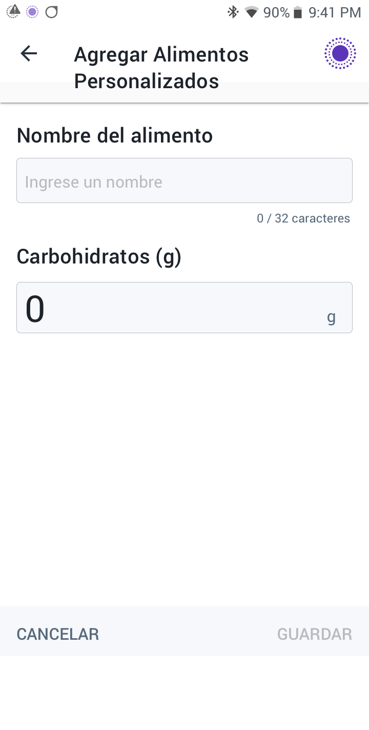 Omnipod 5 Android app add custom meal screen