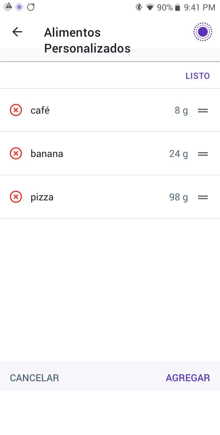 Omnipod 5 Android app editing food screen