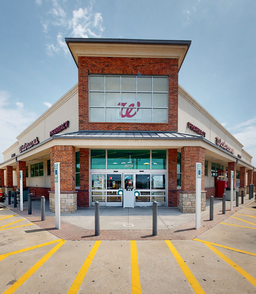 The front of a Walgreens storefront store