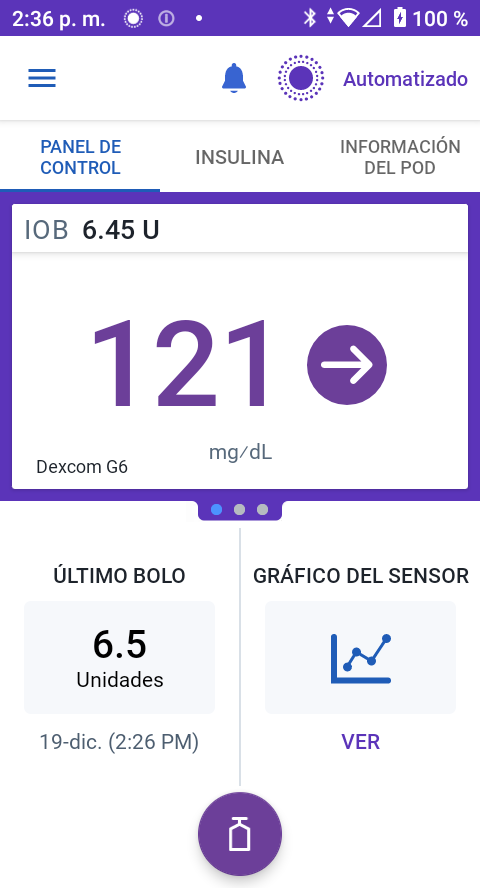 Omnipod 5 Android app bolus button screen