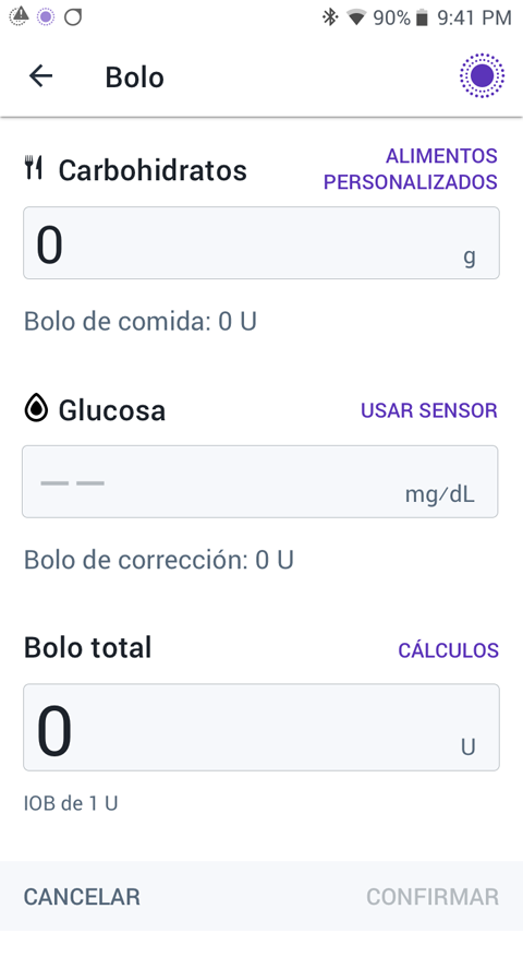 Omnipod 5 Android app tap custom foods screen