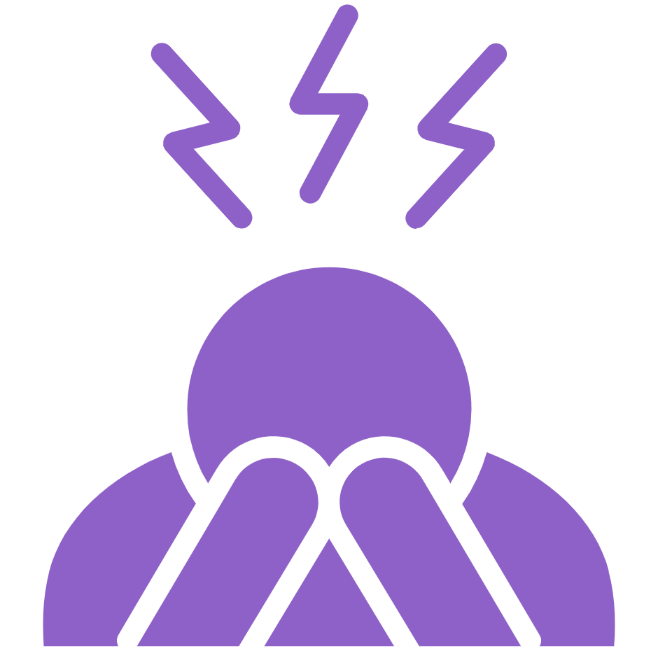 Purple icon of a person covering their face when stressing