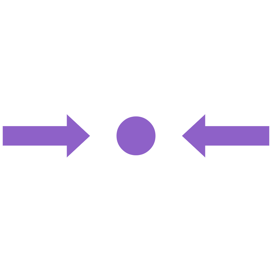 Two purple arrows pointing towards a purple dot