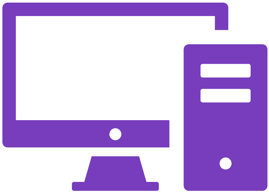 Icon of desktop computer monitor and tower in purple