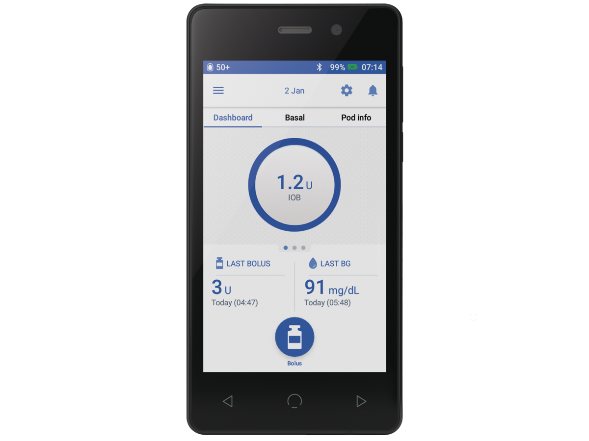 Omnipod DASH PDM using mg/dL in English