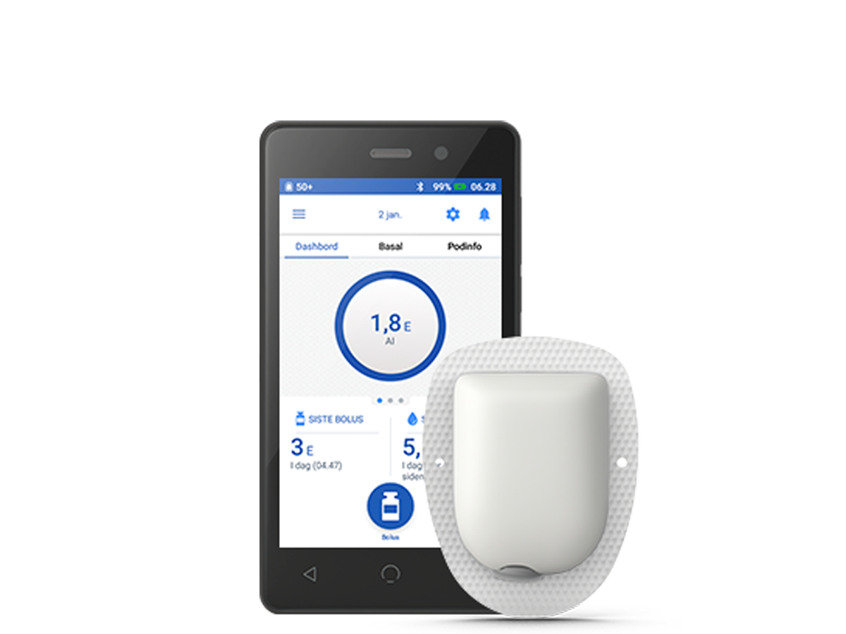Omnipod DASH with a dashboard view on phone screen