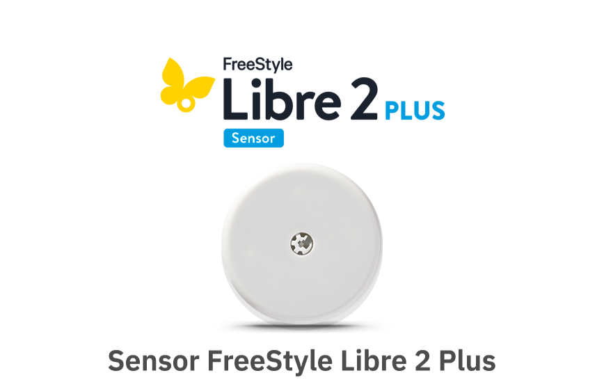 Omnipod with FreeStyle Libre 2 Plus sensor on a transparent background