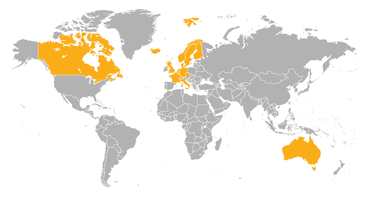 countries highlighted on a map where Omnipod 5 is available