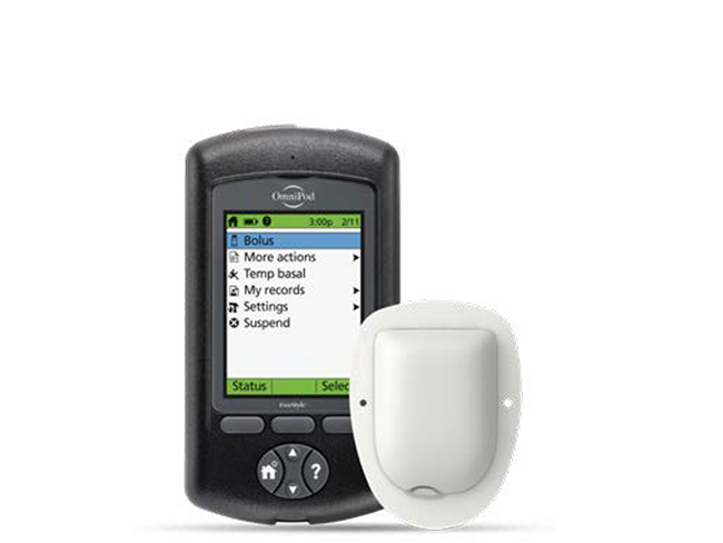 Omnipod Eros with Pod (shown with necessary adhesive) in English
