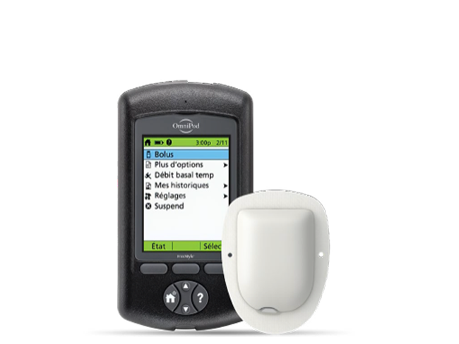 Omnipod Eros with Pod (shown with necessary adhesive) in French