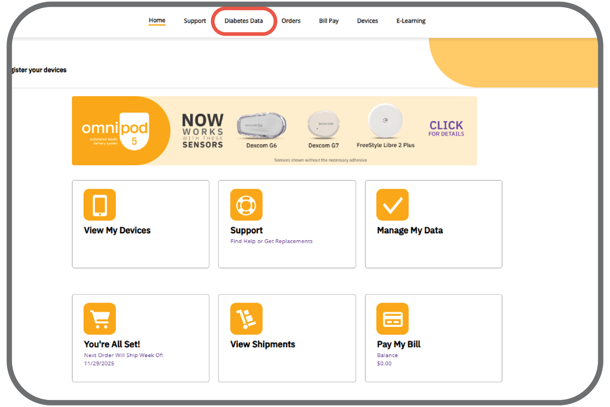 Diabetes Data screen