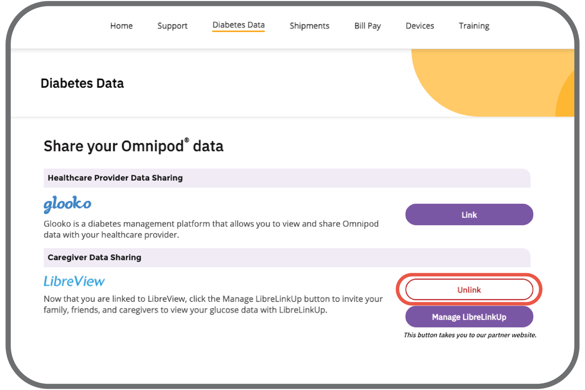 Unlink button selection screen