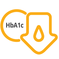 Symbol mit einem nach unten zeigenden Pfeil und dem Text 'HbA1c'