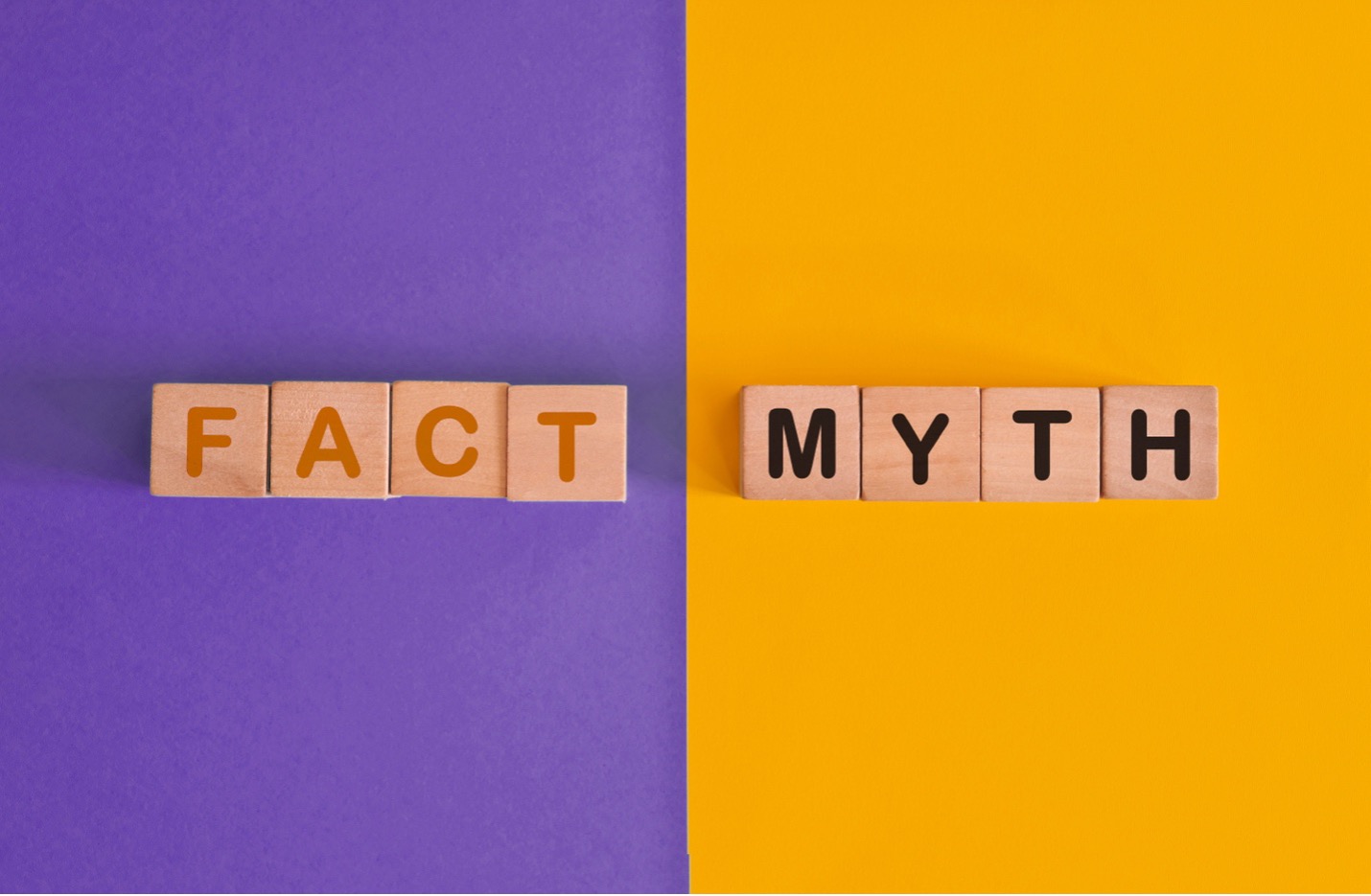Text saying 'Fact' and 'Myth' on a purple and orange background