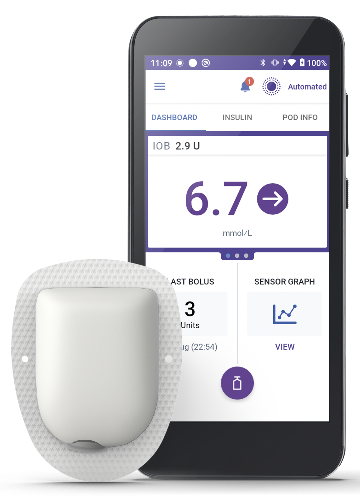 Omnipod 5 with adhesive and device