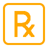 Icon of the letters "Rx" in mango orange
