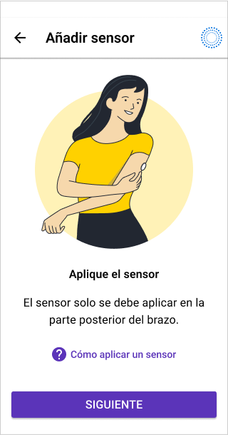 Aplicación Omnipod 5 - cómo colocar el sensor