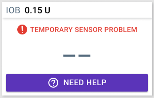 Dashboard, showing temporary sensor problem