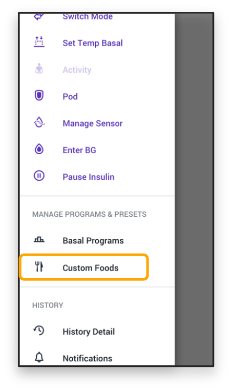 Select create custom foods