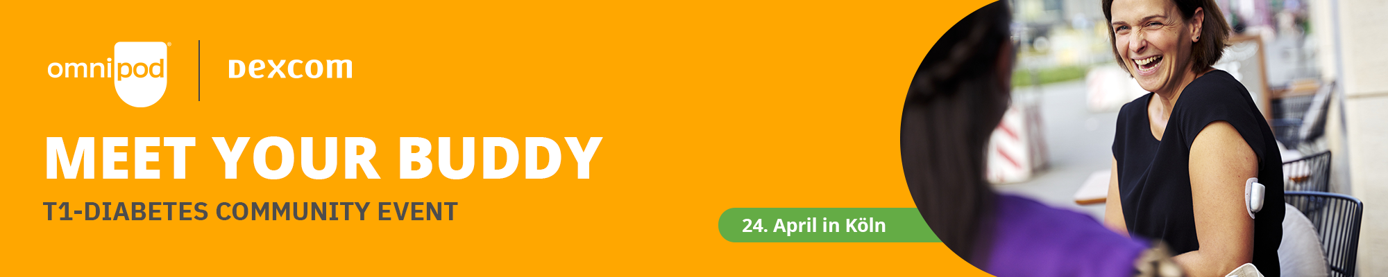 Banner mit dem Text: Triff deinen Freund, Typ-1-Diabetes-Gemeinschaftsveranstaltung, 24. April