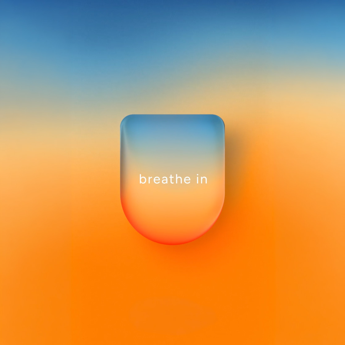 Omnipod and Calm collaboration: transparent Pod with the text "breath in" in the center