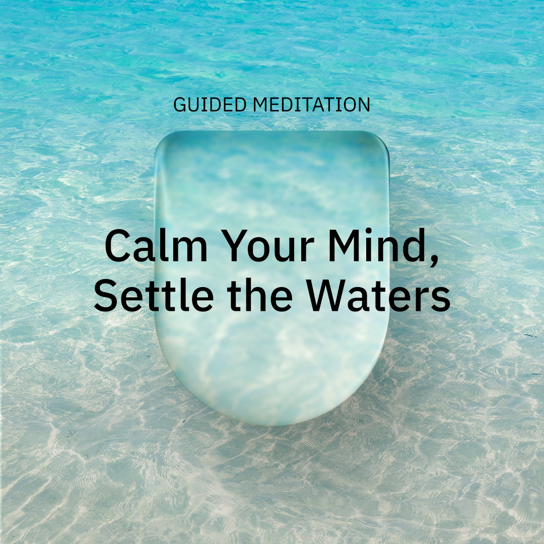 Omnipod and Calm collaboration: Pod with black text "Calm Your Mind, Settle the Waters"