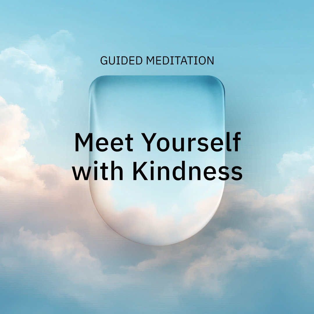 Omnipod and Calm collaboration: Pod with black text "Meet Yourself with Kindness"